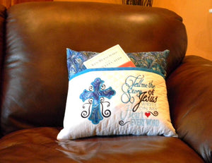 Christian reading pillow, pretty blue gift for readers