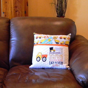 Construction reading pillow with pocket