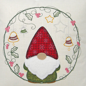 Gnome Wreath Embroidered Chirstmas Pillow