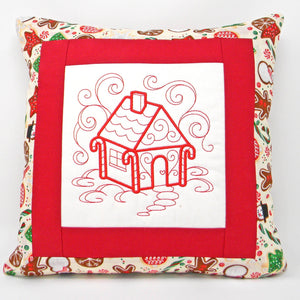 Embroidered Chirstmas Pillow - Gingerbread House