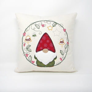Gnome Wreath Embroidered Chirstmas Pillow