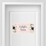 Personalized Name Sign - Girl Design - Navy and Blush Floral