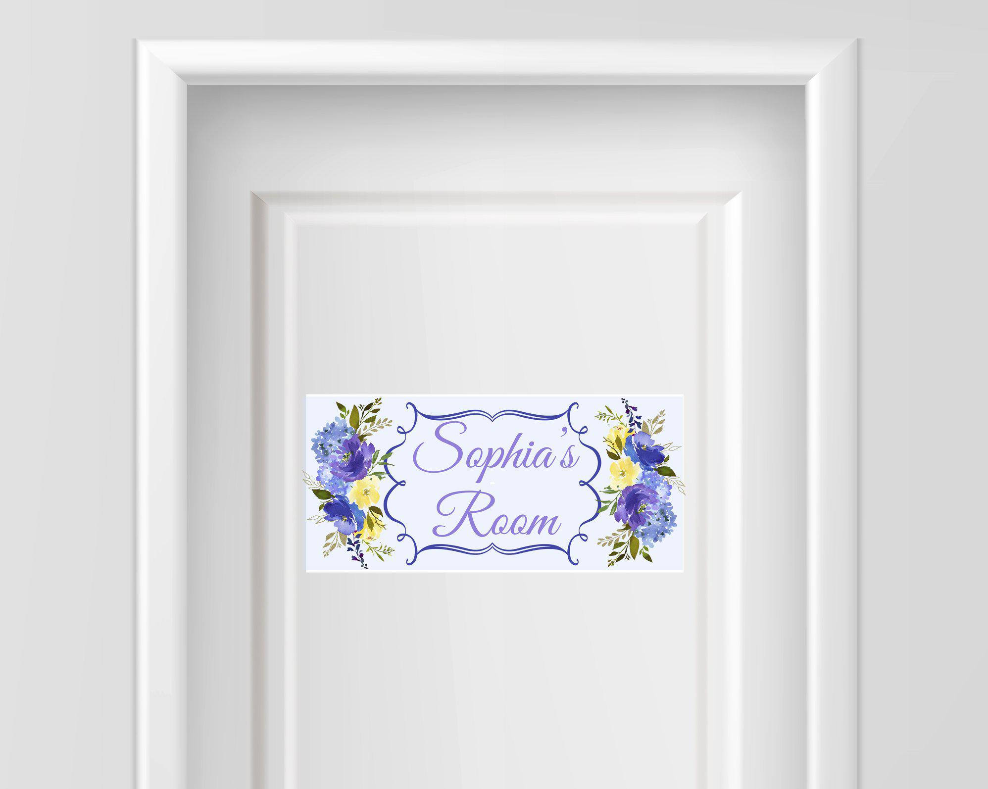 Personalized Name Sign - Girl Design - Navy and Yellow Floral