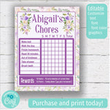 Purple Floral Chore Chart - Digital Download