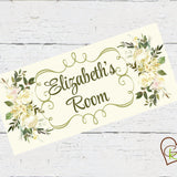 Personalized Name Sign - Girl Design - Olive and Cream Floral