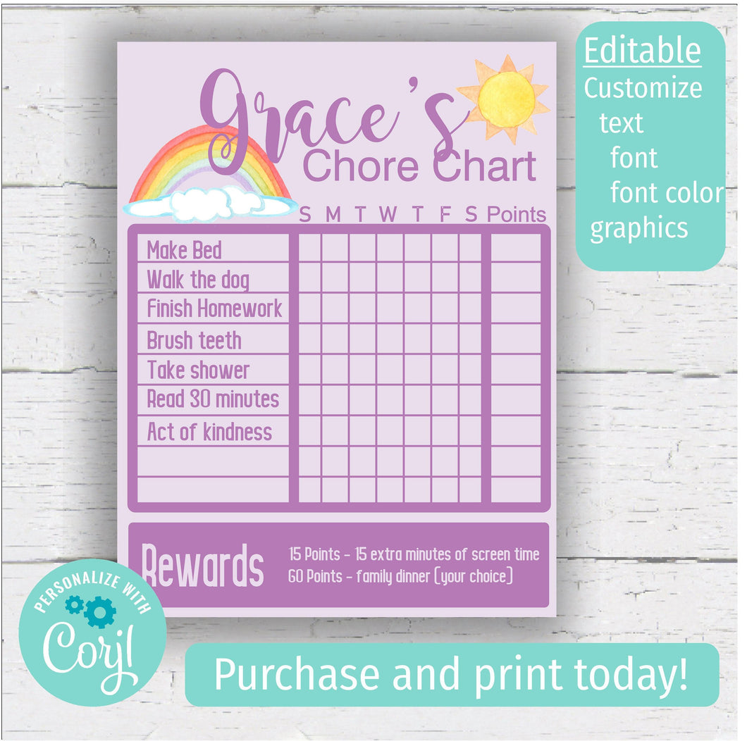 Printable Rainbow Chore Chart for Kids – Carrie Elle