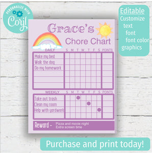 Printable Rainbow Chore Chart - Printable –