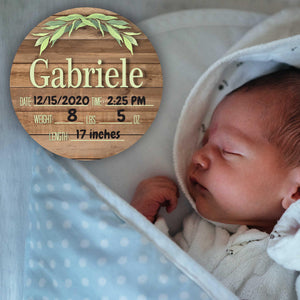 Birth Stat Sign - wood design with greenery
