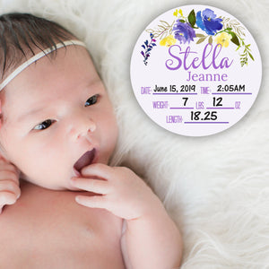 Birth Stat Sign - Blue/Purple/Yellow Floral