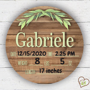 Birth Stat Sign - wood design with greenery