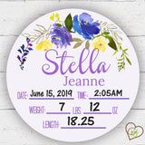 Birth Stat Sign - Blue/Purple/Yellow Floral