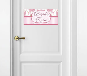 Personalized Printed Door Decal - Pink Floral and Stripes