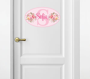 Personalized Printed Door Decal - Blush Pink Floral