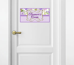 Personalized Printed Door Decal - Lavender Floral and Stripes