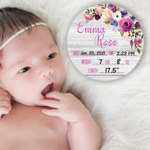 Birth Stat Sign - Lavender Floral on Wood Background