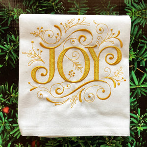 Christmas Towel, Embroidered Filigree Words