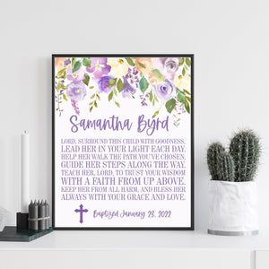 Baptism Wall Décor - Personalized Lavender Floral Keepsake For Girls