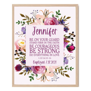 Baptism Wall Décor - Personalized Purple Floral Keepsake For Girls