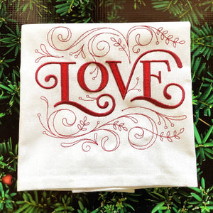 Christmas Towel, Embroidered Filigree Words
