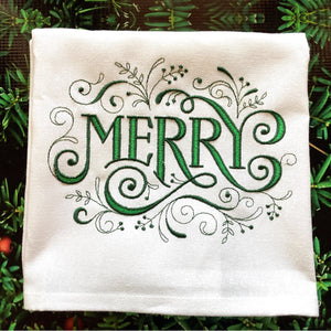 Christmas Towel, Embroidered Filigree Words