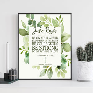 Baptism Wall Décor - Personalized Watercolor Greenery Keepsake