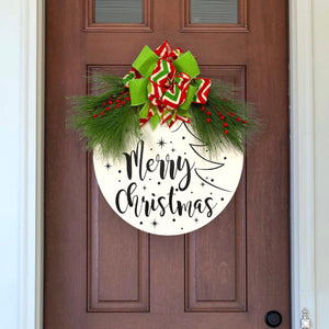 Merry Christmas - Round Wood Door Wreath