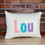 personalized name pillow for girl-  multiple pastel colored applique name 