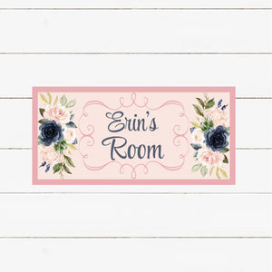 Personalized Printed Door Decal - Navy and Blush Floral