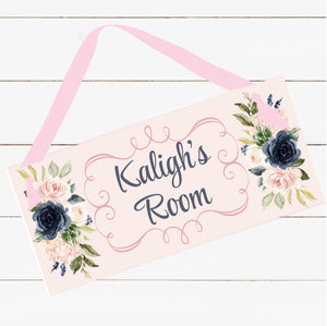Personalized Name Sign - Navy and Blush Floral