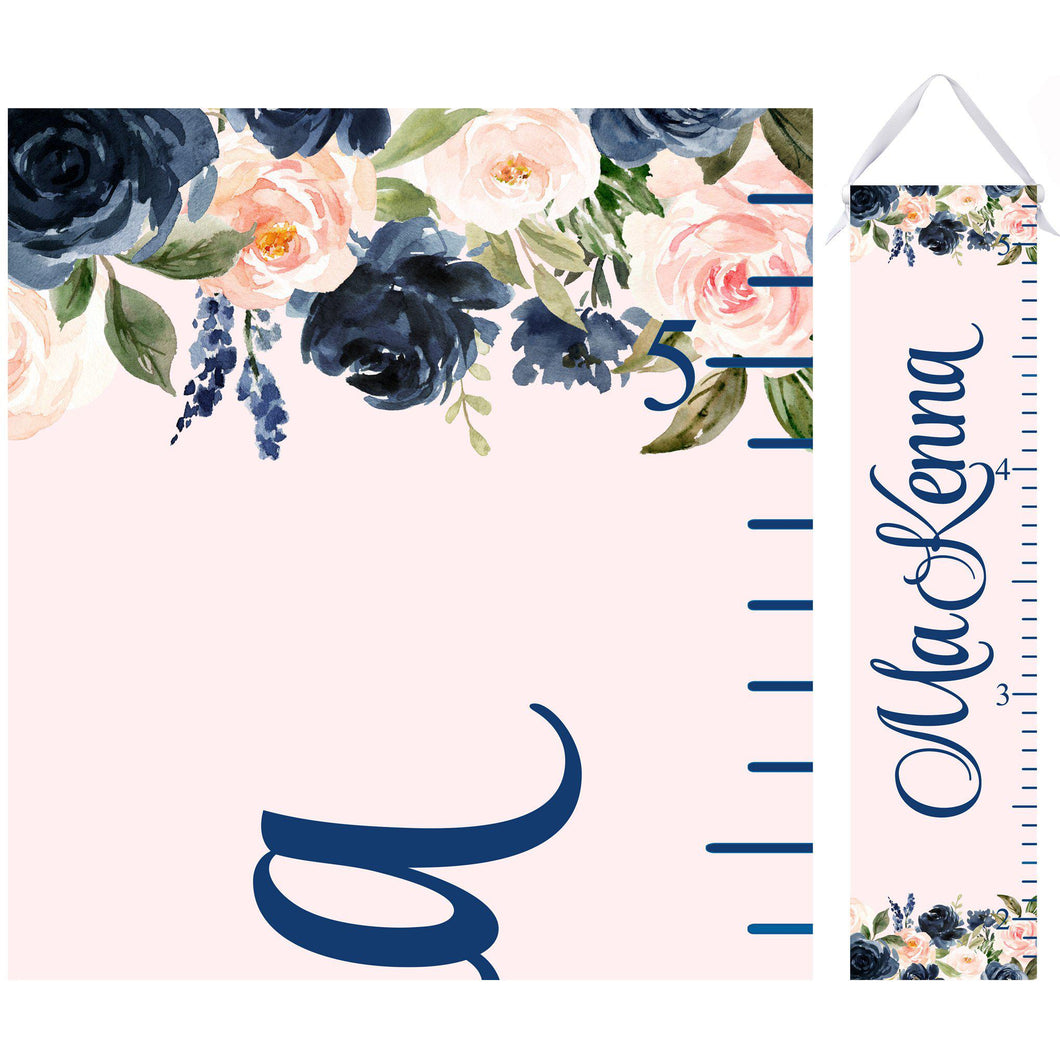 Personalized Navy and Blush Floral Growth Chart