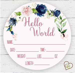 Birth Stat Sign - Navy and Blush Floral - Peronalized