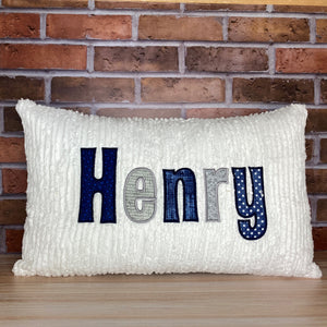 Navy and Blue Applique Name Pillow for kids gift
