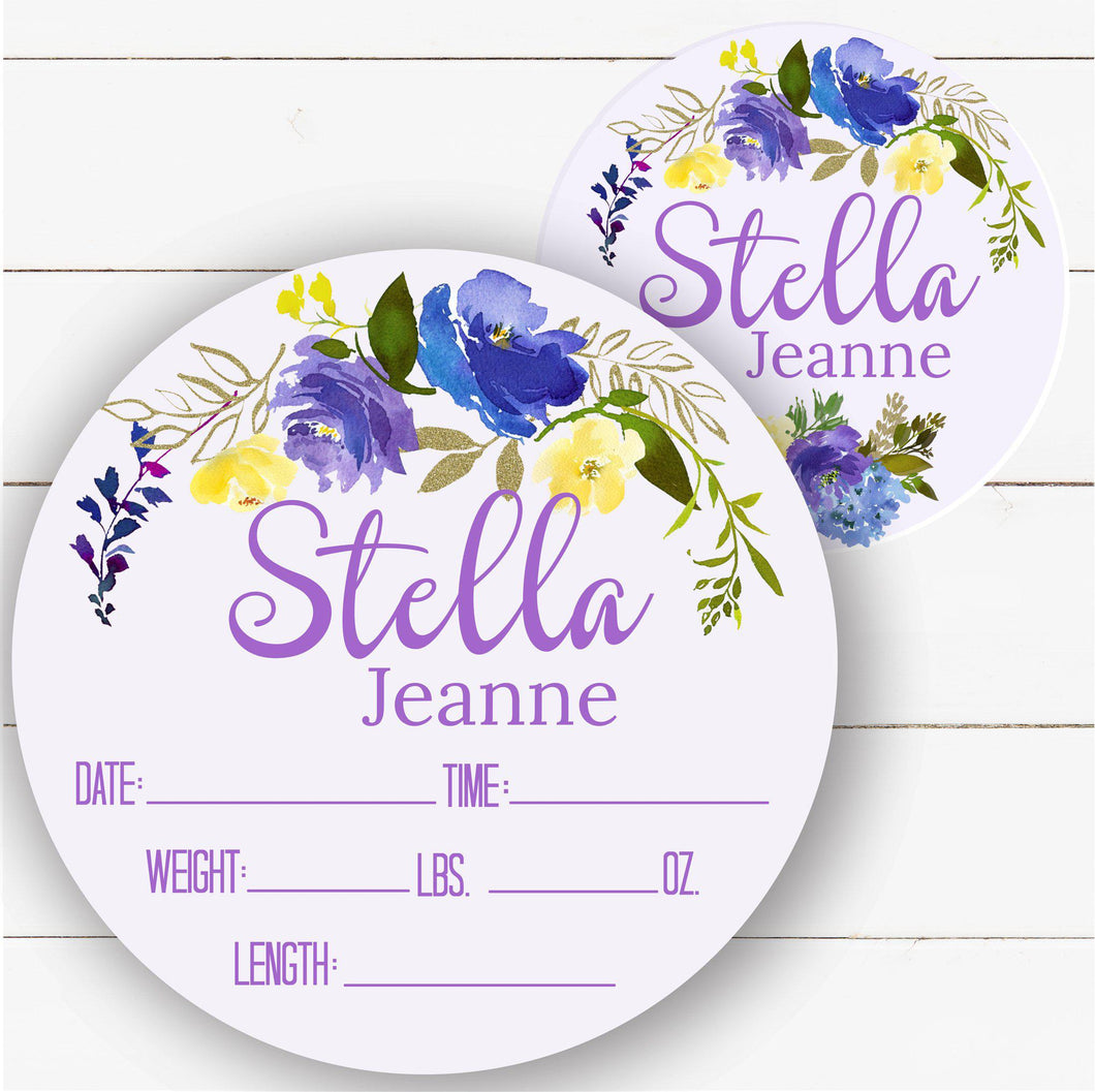 Birth Stat Sign - Blue-Purple-Yellow Floral