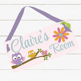 Personalized Name Sign -  Pink Owls and Flowers