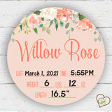 Peaches And Cream Floral Birth Stat Sign
