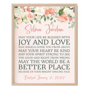 Baptism Wall Décor - Personalized Peach Floral Keepsake For Girls