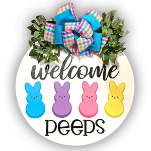Welcome Peeps - Easter Round Wood Door Wreath