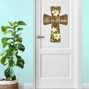Grateful Heart Designs Printed Decal Printed Door Decal - He Is Risen Easter Cross