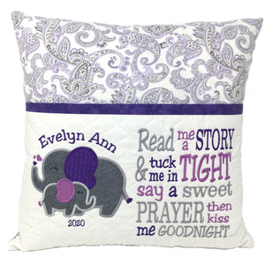 Elephant Reading Pillow - Purple And Gray Design
