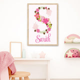 Personalized Pink Floral Letter And Name Wall Decor