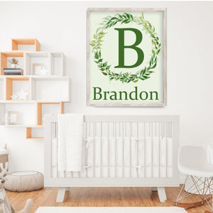 Personalized Greenery Wreath Wall Art For Boys