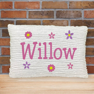 Personalized throw pillow for girls - white chenille fabric with embroidery