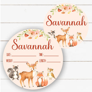 Birth Stat Sign - Woodland Animals for Girls