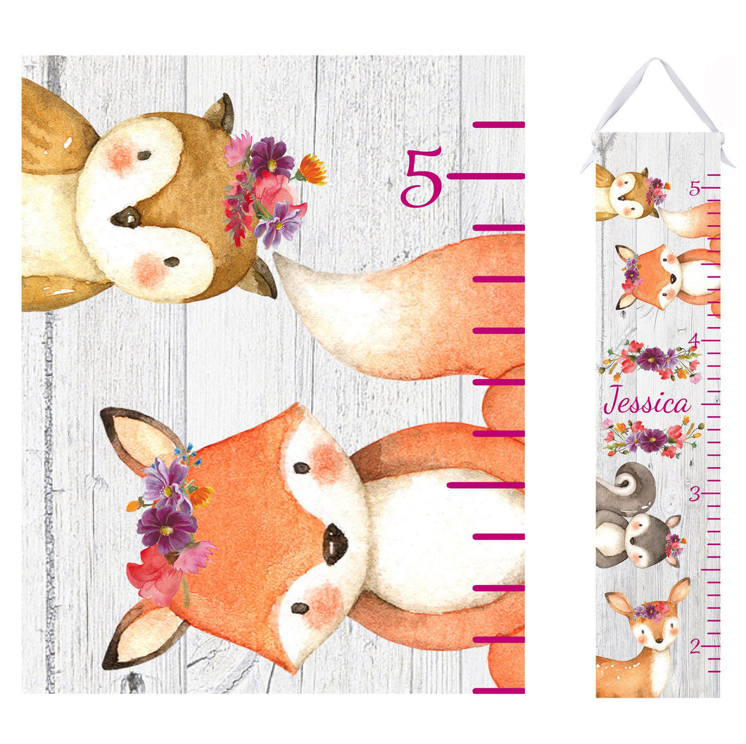 Floral Woodland Animals Growth Chart - Personalized - Canvas