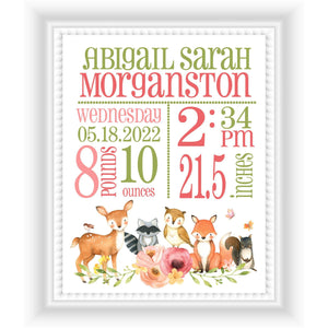 Woodland Animals Birth Statistics Art Print